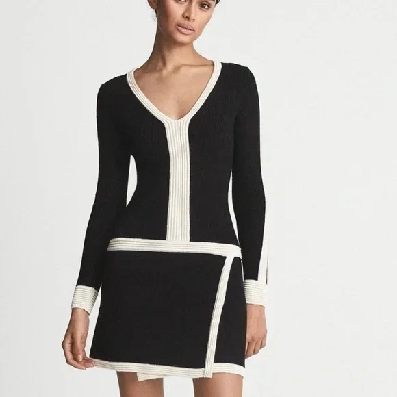 Reiss Knit Dress Color Block Black white